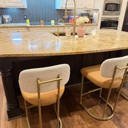 NEW Set of 3 Modern Boucle Counter Height Bar Stools - Fully Assembled