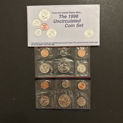 Coins - Uncirculated 1998 Mint Set in Original Mint Packing – Philadelphia Packet 5 Coins and Denver Packet 5 Coins – Total 10 Coins