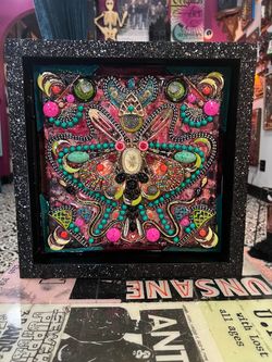 Mixed Media Jeweled Moth Shadow Box Art