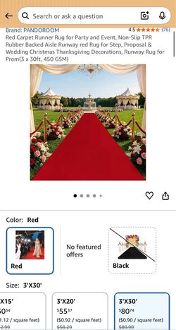 3ft x 30ft Red Carpet Runner Rug for Party and Event, Non-Slip TPR Rubber Back