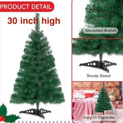 ✌️ 30”Artificial Christmas Tree Green Mini Tabletop Christmas Pine Tree with Plastic Stand Small Xmas Tree for Indoor Outdoor Holiday Home Decoration 