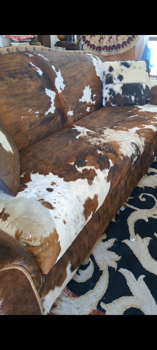 Breathtaking One Of A Kind Complete Cowhide Couch, Paid Just Under $20,000 10 Years Ago.