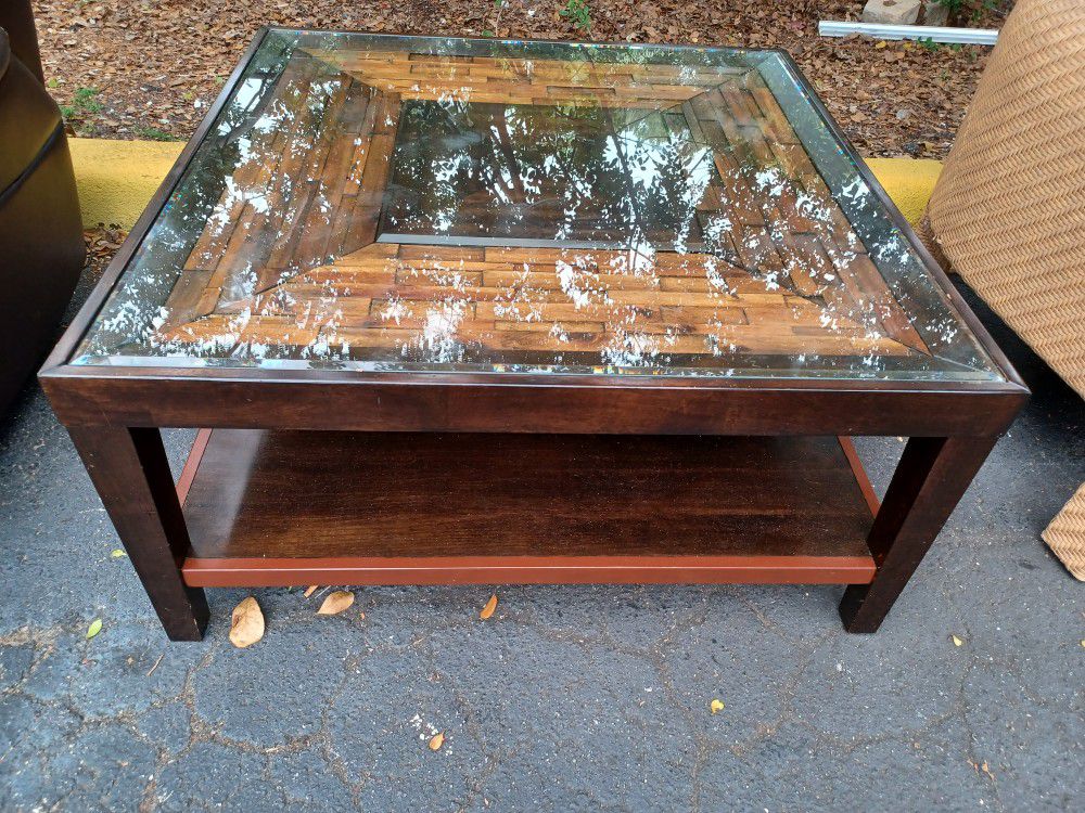 Dark Wood And Glass Top Coffee Table 42 By 42 By 20