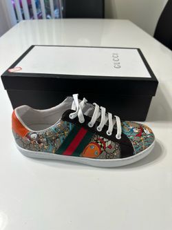 Gucci Donald Duck Multicolor Leather Lace Up Rubber Men's Casual Sneakers Size 8