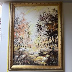 Original Signed Abstract Landscape Painting by Mildred Danner – Large Vintage Framed Art