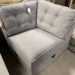 LA-Z-BOY Grey Tufted Button Cushion Corner Lounge Chair