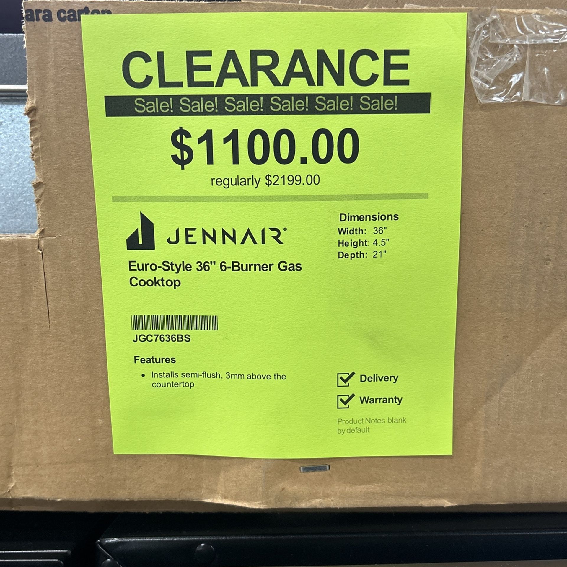 36” Jennair Gas Cooktop