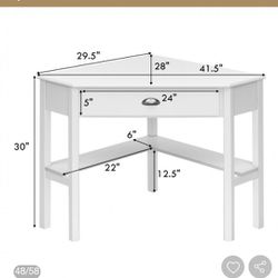 28 in. Corner White 1 Drawer Computer Desk with Solid Wood Material

