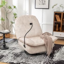Ivory Velvet Oversized Swivel Gliding Rocker Recliner Chair w/ Adjustable Phone /Tablet Holder [NEW] **Retails for $429  [Some Assembly Req] 