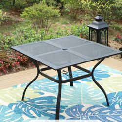 Metal Dining Table with 1.57" Umbrella Hole, Black