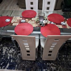 6 Chair Leather Dining Table Set