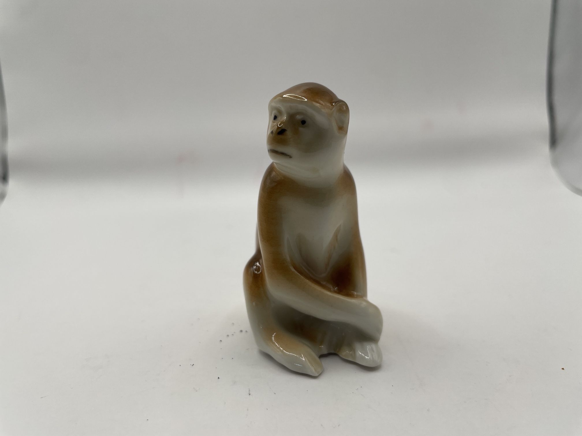 Vintage Royal Dux Porcelain Sitting Brown Monkey - 1.25x2x2.5