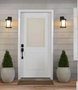 Smart Glass 36 in x 80 in Right Hand inswing 1/2 lite smooth unfinished fiber glass prehung front Door