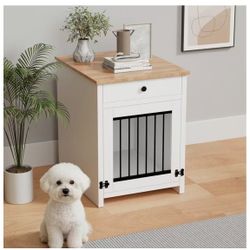  Dog Crate for Small Dog, Furniture Style Dog Crate with Flip-Up Door, Wooden Dog Cage with Lockable Door and Drawer, Indoor Puppy Kennel End Side Tab