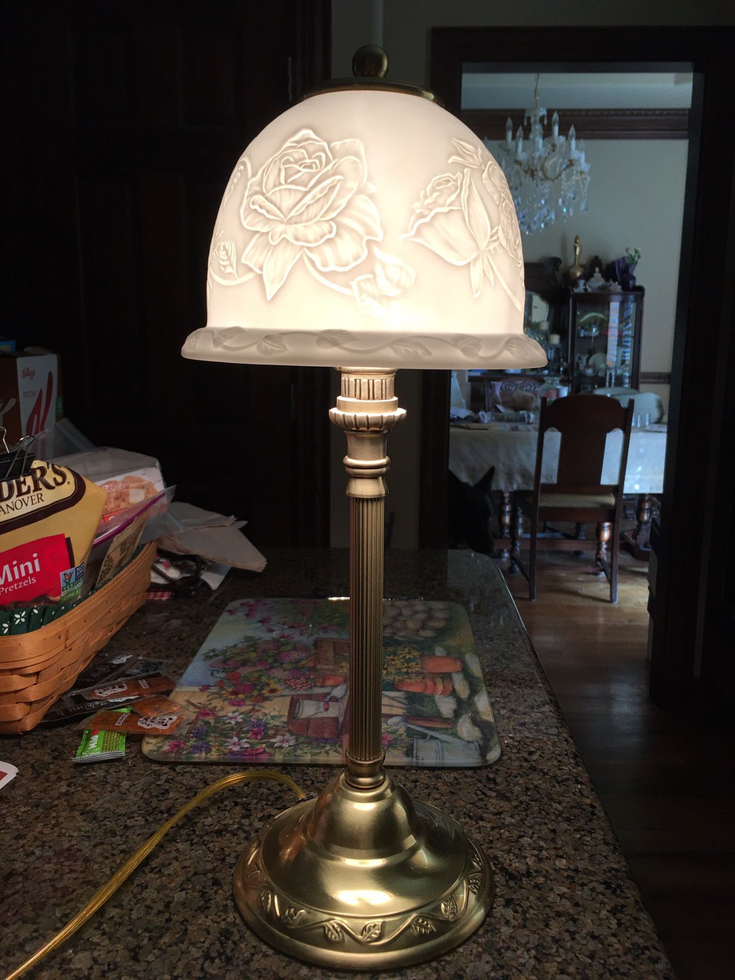 Hampton Bay lamp. Shows rose Flower Design Through The Lamp When It Is On