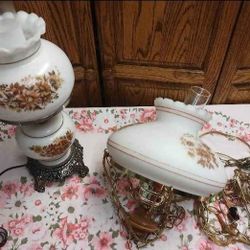 Vintage Hurricane Table & Swag Lamps Set