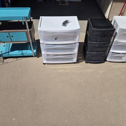 Various storage units drawers wheels and wall wire shelf