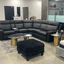 Black Leather Sectional With Power Reclining Seats