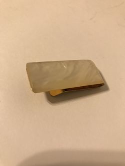 Vintage 2” Mother of Pearl Gold Colored Brass Money Clip Thumbnail