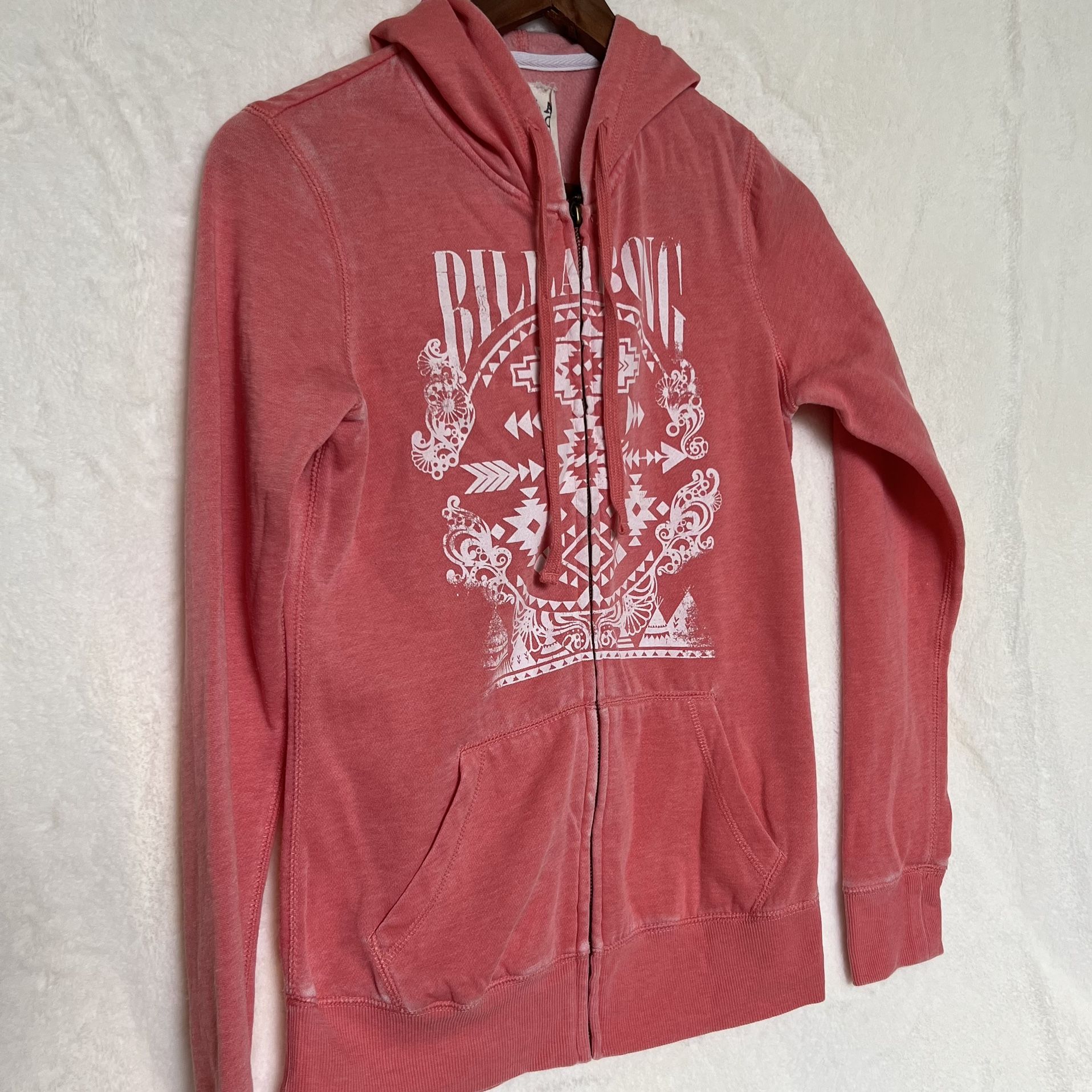 Billlabong Pink Graphic Hoodie with Zipper, Medium