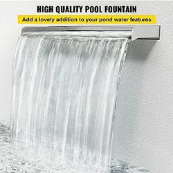 Pool Fountain Stainless Steel Pool Waterfall Spillway with Pipe Connector Rectangular Garden Outdoor (59.1")