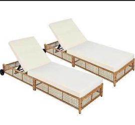 New Assembled Set of 2 Outdoor Chaise Lounge Chair Patio Reclining Lounge with 5-Position Adjustable