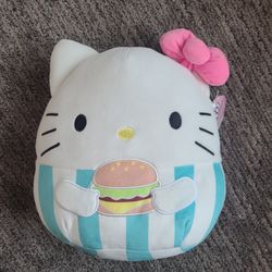 Squishmallow's 10" Plush Character Hello Kitty Sanrio with Hamburger