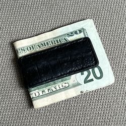 Money Clip Crocodile Leather Genuine Magnetic Black