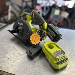 96091 Used 18v Lithium Ion  5-1/2” Side Drive Circ Saw W/One+ 18v 1.5ah Battery & Charger 595545