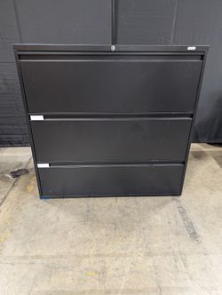ULINE Black 3-Drawer Sturdy Lateral Filing Cabinet with Lock