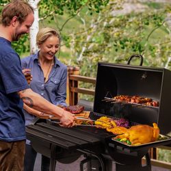 New Charcoal Grill with Offset Smoker Portable Stainless Steel Grill with Cover Versatile Outdoor Camping BBQ and Barrel Smoker for Patio, Backyard & 