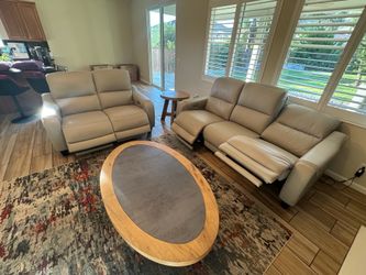2025 Genuine Leather Power Reclining Sofa & Loveseat Set | USB Charging | Like New