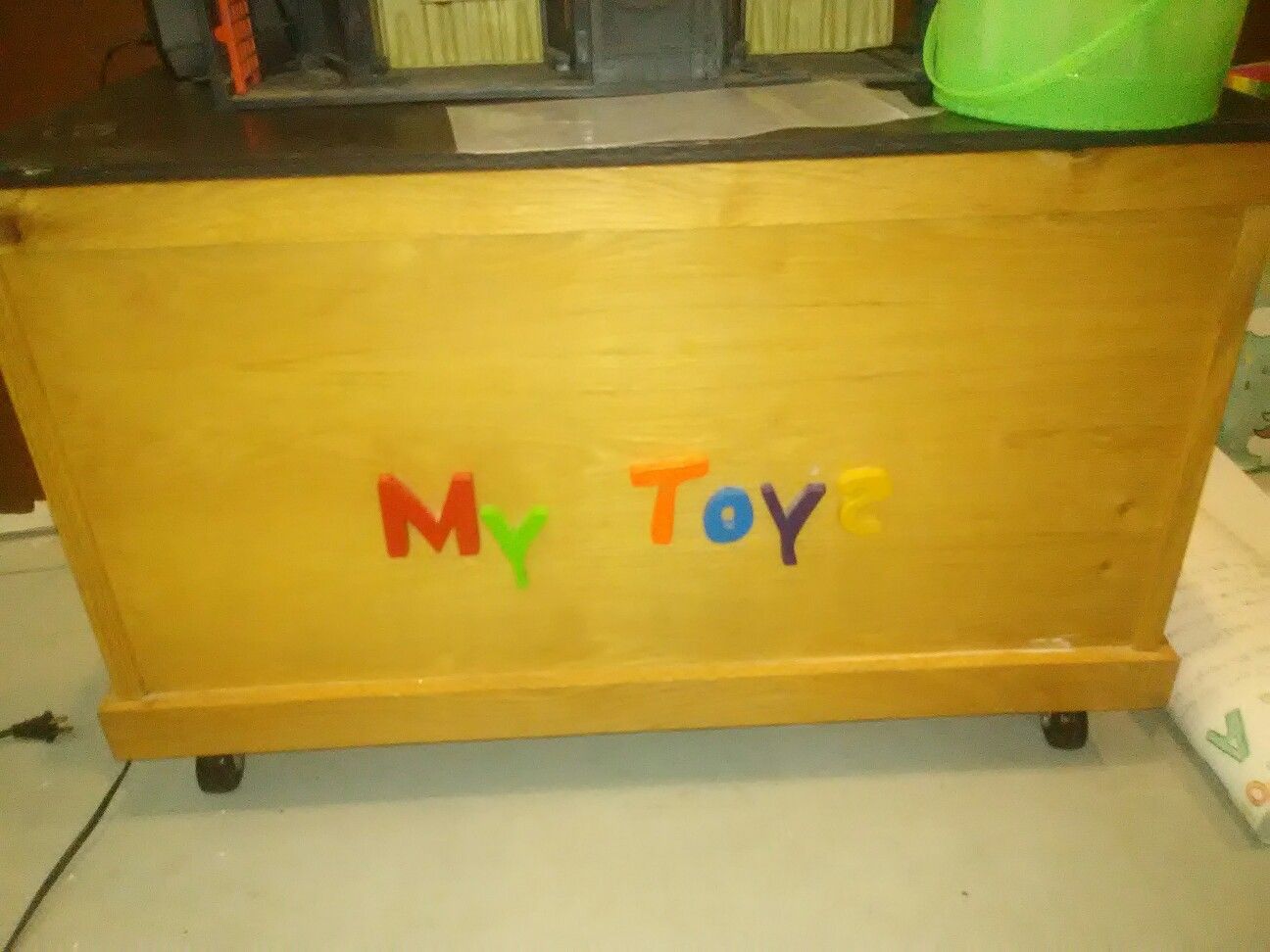 Hand made toy box with toys