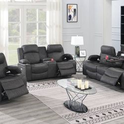 NEW DARK GRAY 3PC POWER RECLINER SOFA SET