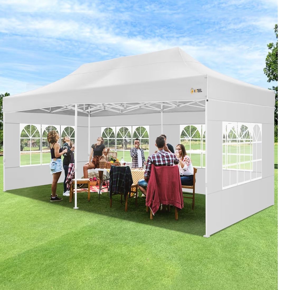 HOTEEL 10x20 Pop up Canopy Tent for Parties, Heavy Duty Easy Setup Tent with 6 Sidewalls, Outdoor Commercial Instant Gazebo for Wedding Event, with Ro