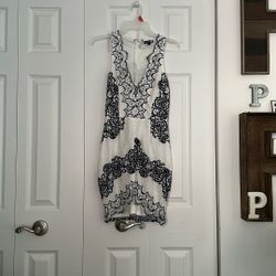 Boohoo White And Blue Lace Mini Dress