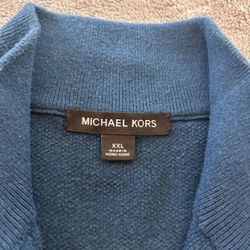 Michael Kors Sweater Mens XXL Teal Quarter Zip Long Sleeve Fine Merino Wool