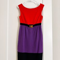 Milly Colorblock Dress Red Purple Black with Belt - Size S
