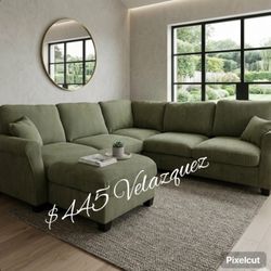✅️✅️4 pc Sage   cordury fabric upholstered sectional sofa with ottoman✅️✅️