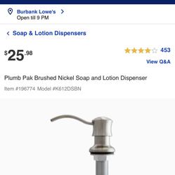 Plumb Pak Brushed Nickel Soap and Lotion Dispenser