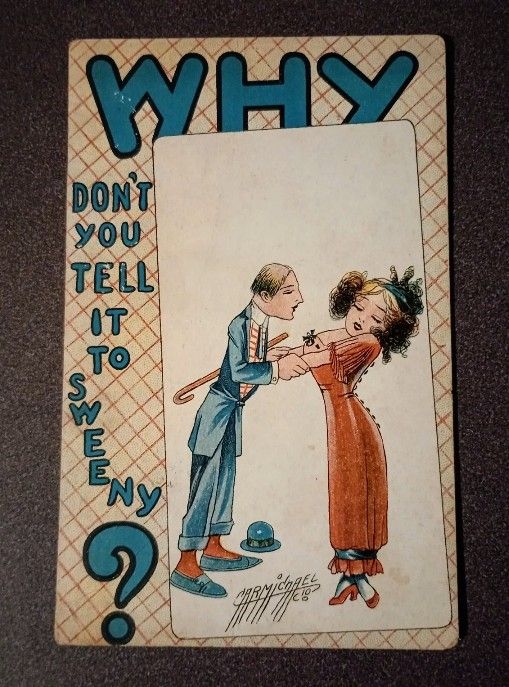 1911 Antique Artist Signed Carmichael comics WHY Series Cancelled Stamp Post Card