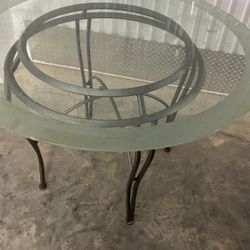 Vintage Metal Base Heavy Glass Top Table As Is