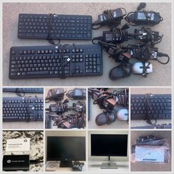 Computer Accessory Lot Keyboard, Mouse, Mobile Printer,  External Drive,Monitors