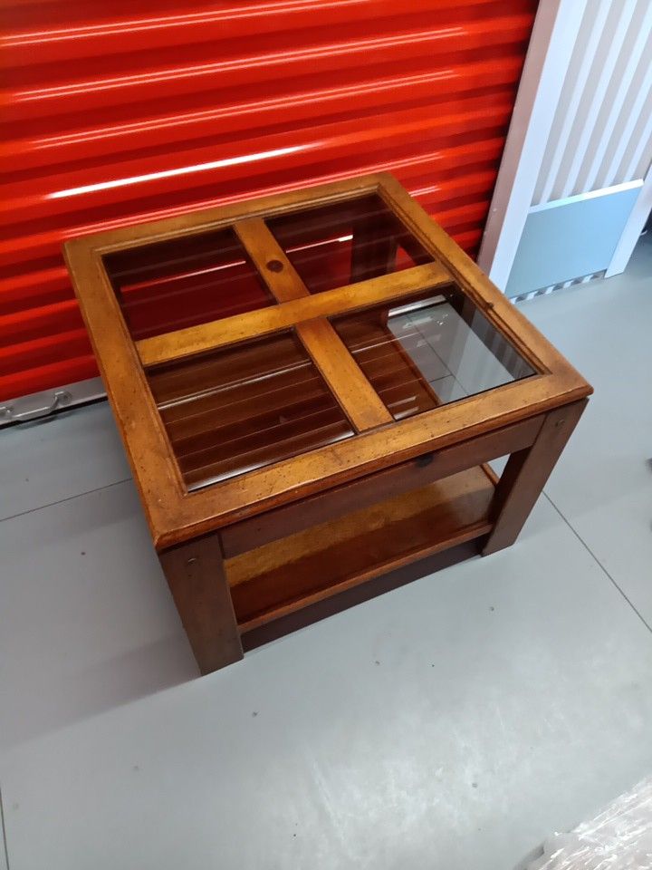 Wood End Table with Glass Insets