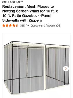 Replacement Mesh Sidewalls Mosquito Netting Screen Walls for 10 ft. x 10 ft. Patio Gazebo - New in Box
