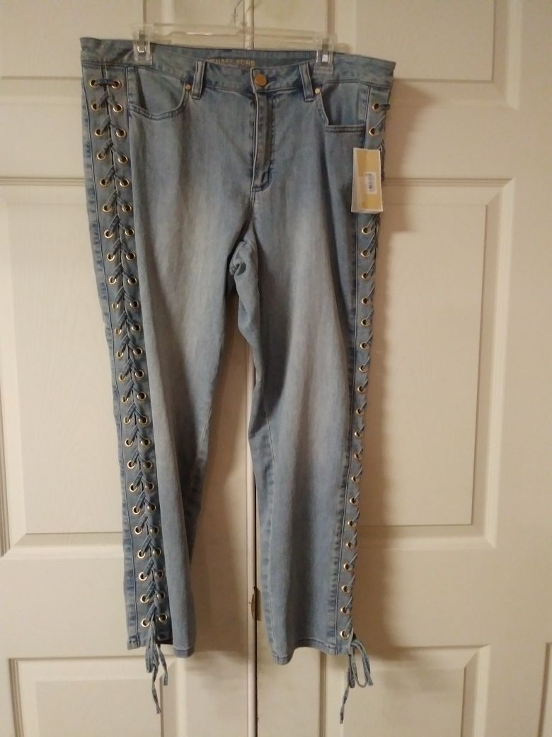 Michael Kors Women Blue Lace Up Skinny Jeans Size 14