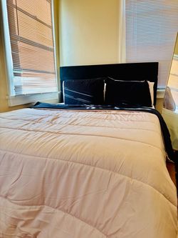 Queen Bed Frame with Upholstered Headboard