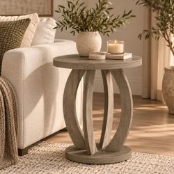 Brand New in Box – Round End / Side Table with Storage – Gray