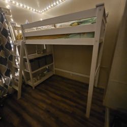 IKEA White Twin Loft Bed With Bookcase