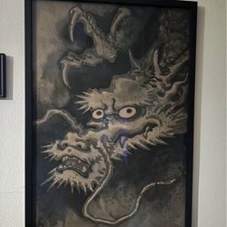 Mike Roper Original Dragon Painting 29 X 40", sumi ink on paper. Framed w/UV Protection Museum Glass